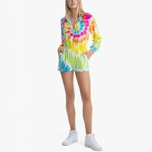 NWT Juicy Couture multicolour tie dye spiral long sleeve hooded romper, S